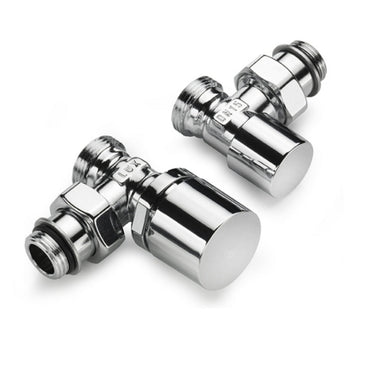 Kit termostatizzabile Ercos cromato con valvola e detentore a squadra allacci 1/2" per radiatori