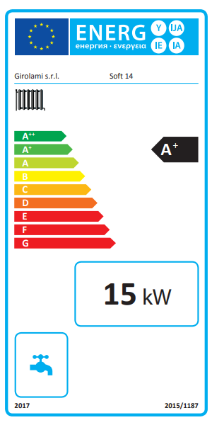 Stufa policombustibile Girolami Soft 14 nera 15 kW idro + kit acs