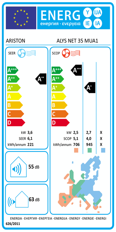 Condizionatore Ariston ALYS NET 12000 BTU R32 Inverter WiFi A++/A+