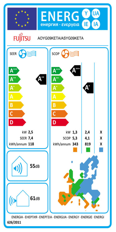 Condizionatore Fujitsu Serie KE 9000 BTU R32 Inverter A++/A+