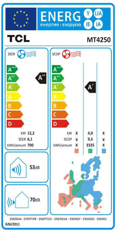 Condizionatore TCL Cassetta 4 vie Serie S penta split 9000+9000+9000+9000+18000 BTU inverter A++ wifi unità esterna 12.2 kW