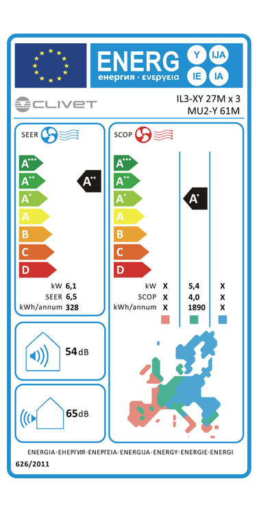 Condizionatore Clivet Cassetta Compatta 4 vie IBA1-Y trial split 9000+9000+9000 BTU inverter A++ wifi unità esterna 6.2 kW