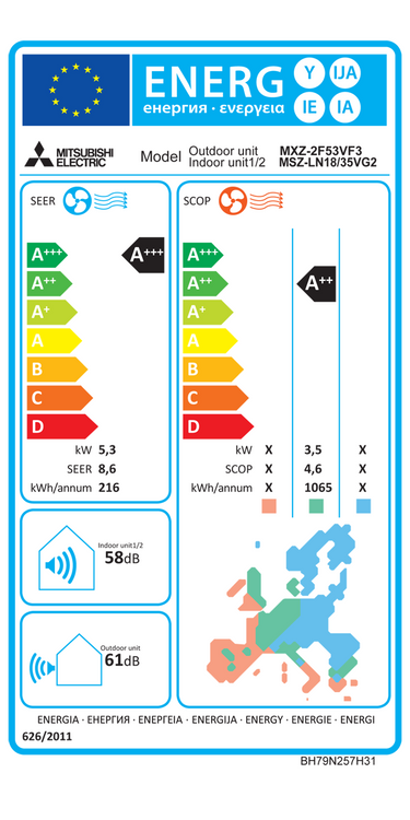 Condizionatore Mitsubishi Electric Serie AY dual split 9000+9000 BTU inverter A++ wifi unità esterna 5.3 kW