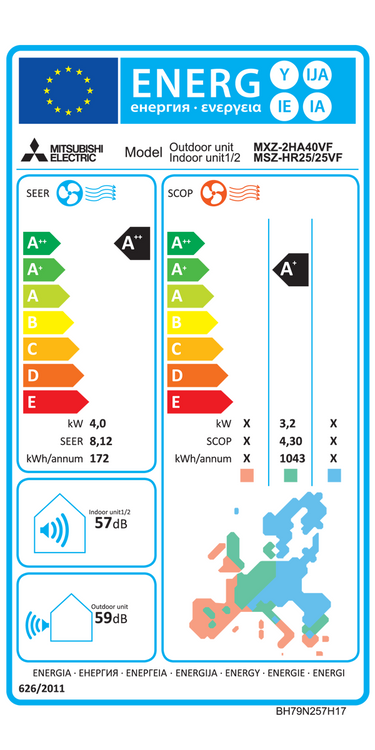 Condizionatore Mitsubishi Electric MSZ-HR dual split 9000+12000 BTU inverter A++ esterna 4,0 kW