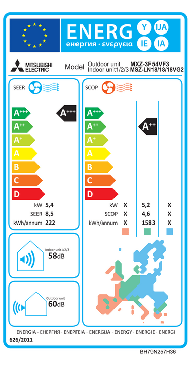 Condizionatore Mitsubishi Electric Serie AY trial split 9000+9000+18000 BTU inverter A++ wifi unità esterna 5.4 kW