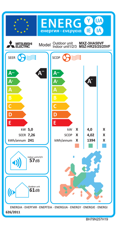 Condizionatore Mitsubishi Electric MSZ-HR dual split 9000+18000 BTU inverter A++ esterna 5,0 kW