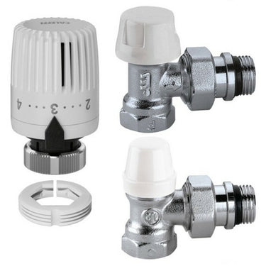 Kit termostatico a squadra completo per tubi ferro diam. 3/8" Caleffi per termosifoni