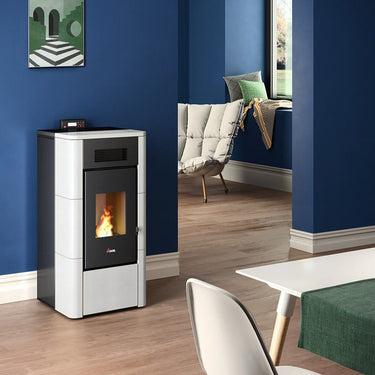 Stufa a pellet Cadel River Idro 23 ad acqua 22,4 kW WiFi - MAIOLICA BIANCO