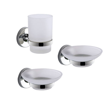 Set accessori bagno Gedy Felce cromato lucido con contenitori in vetro satinato