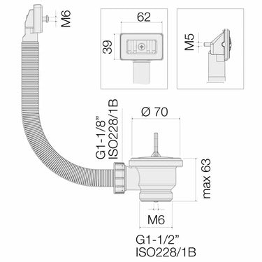 Piletta Valsir per lavello 1"1/2 con tappo e troppopieno tondo Valsir