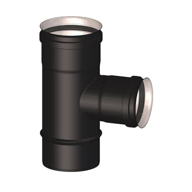 Raccordo a T 90° F/F/M diam. 100 mm ridotto a diam. 80 mm F per scarico fumi stufa a pellet e caldaia a pellet