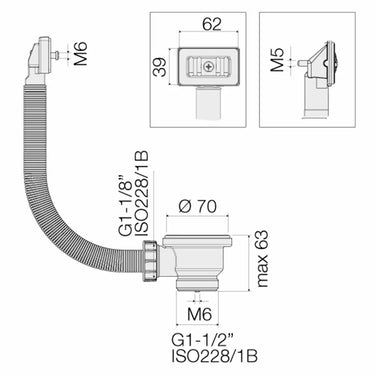 Piletta Valsir per lavello 1"1/2 con cestello e troppopieno tondo Valsir