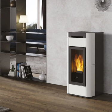 Stufa a pellet Edilkamin Tera H 30 Evo 30 kW Idro WiFi bianco panna Edilkamin